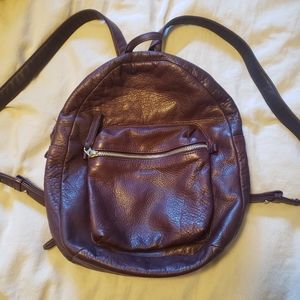 Baggu Milled Leather Backpack in Oxblood